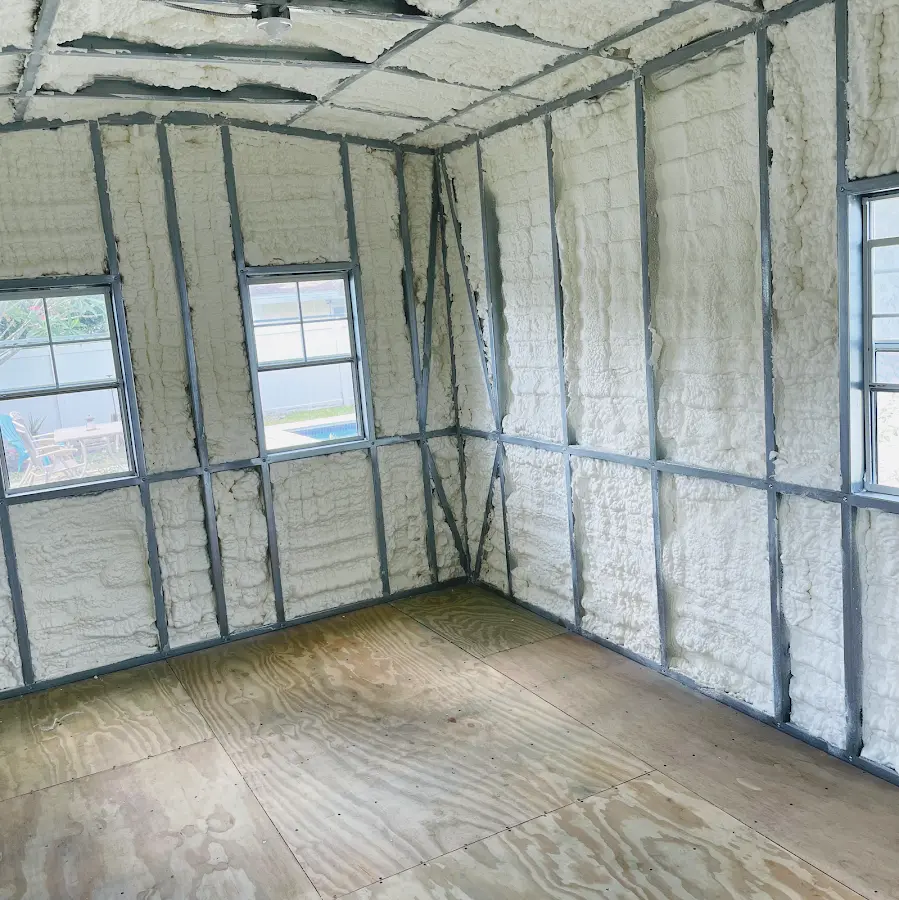 Closed-cell spray foam insulation applied to wall cavities in a residential project in Travelers Rest